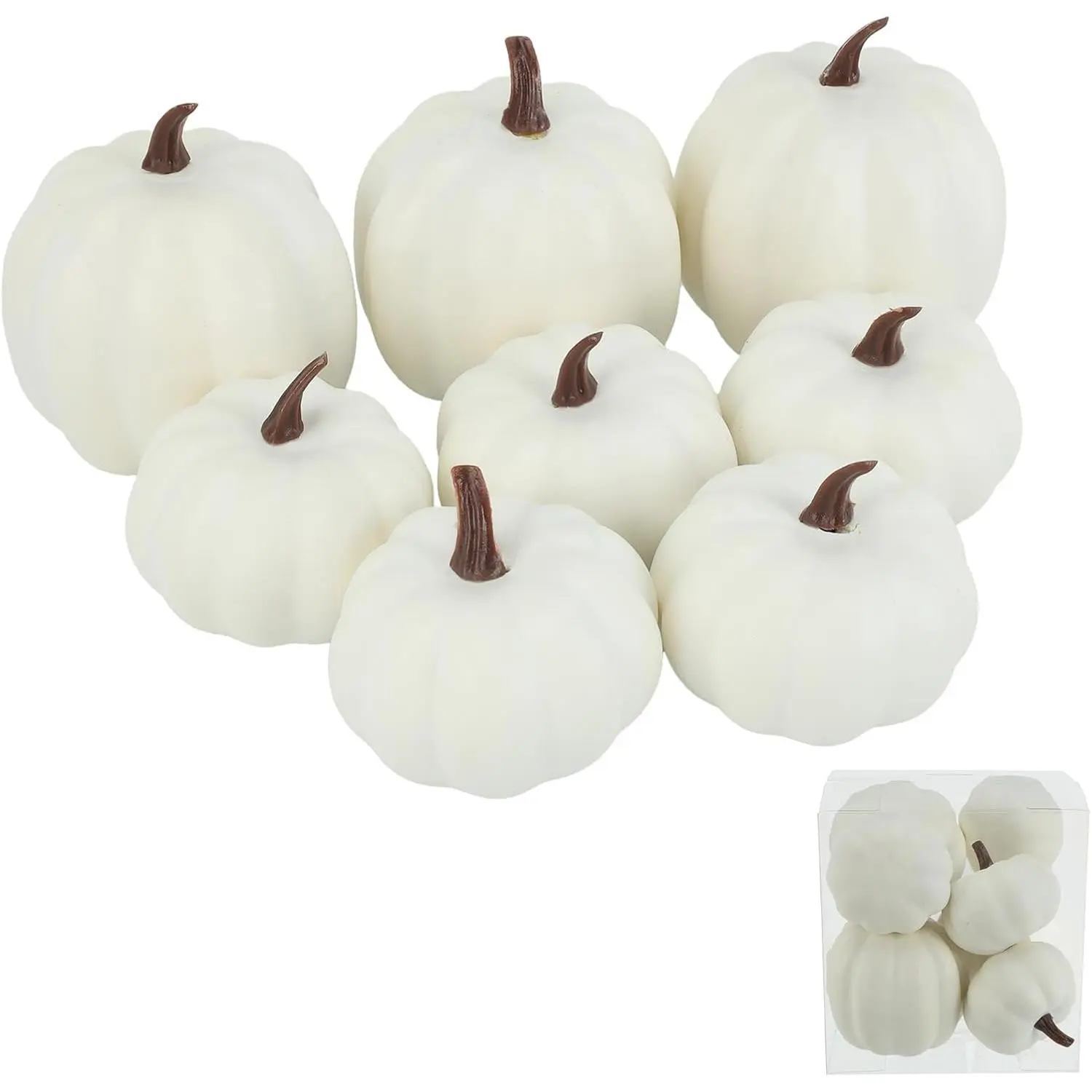 Fake Pumpkins, 8 Pcs White Artificial Plastic Pumpkins for Thanksgiving Party Table Centerpiece Autumn Home Decoration