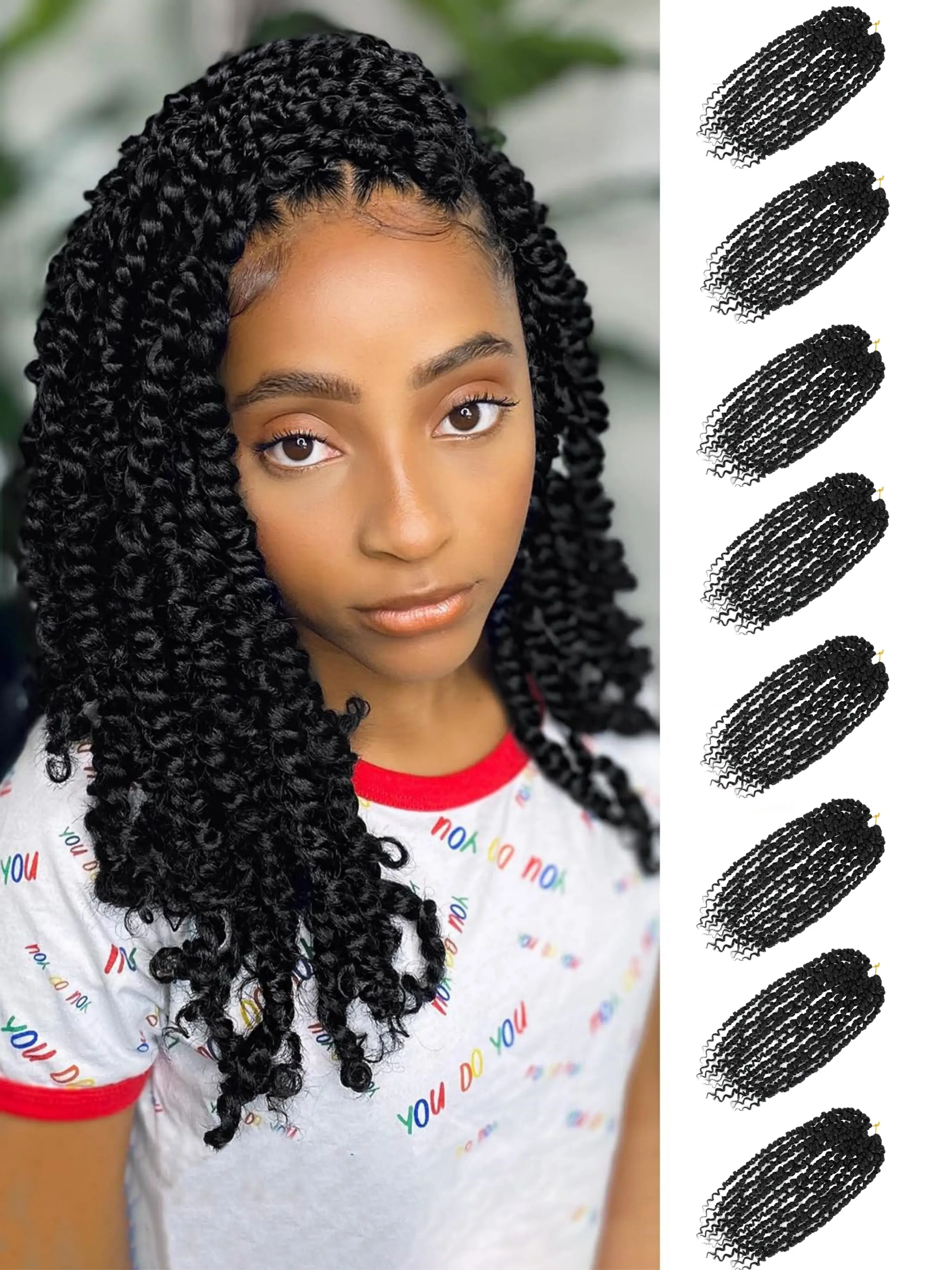8 Packs Passion Twist Hair Pre Twisted 14 Inch Crochet Braids, Boho Braids, Synthetic Natural Curly Braiding Hair Extensions for Women