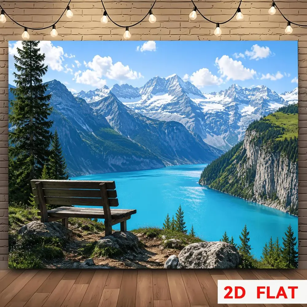 2D Flat HD Digitally Printed Polyester Photography Backdrop - Natural Mountain Lake View Pattern, Soft Lightweight Foldable Cloth, for Product & Portrait Shooting, Glam Look Textile Backdrop