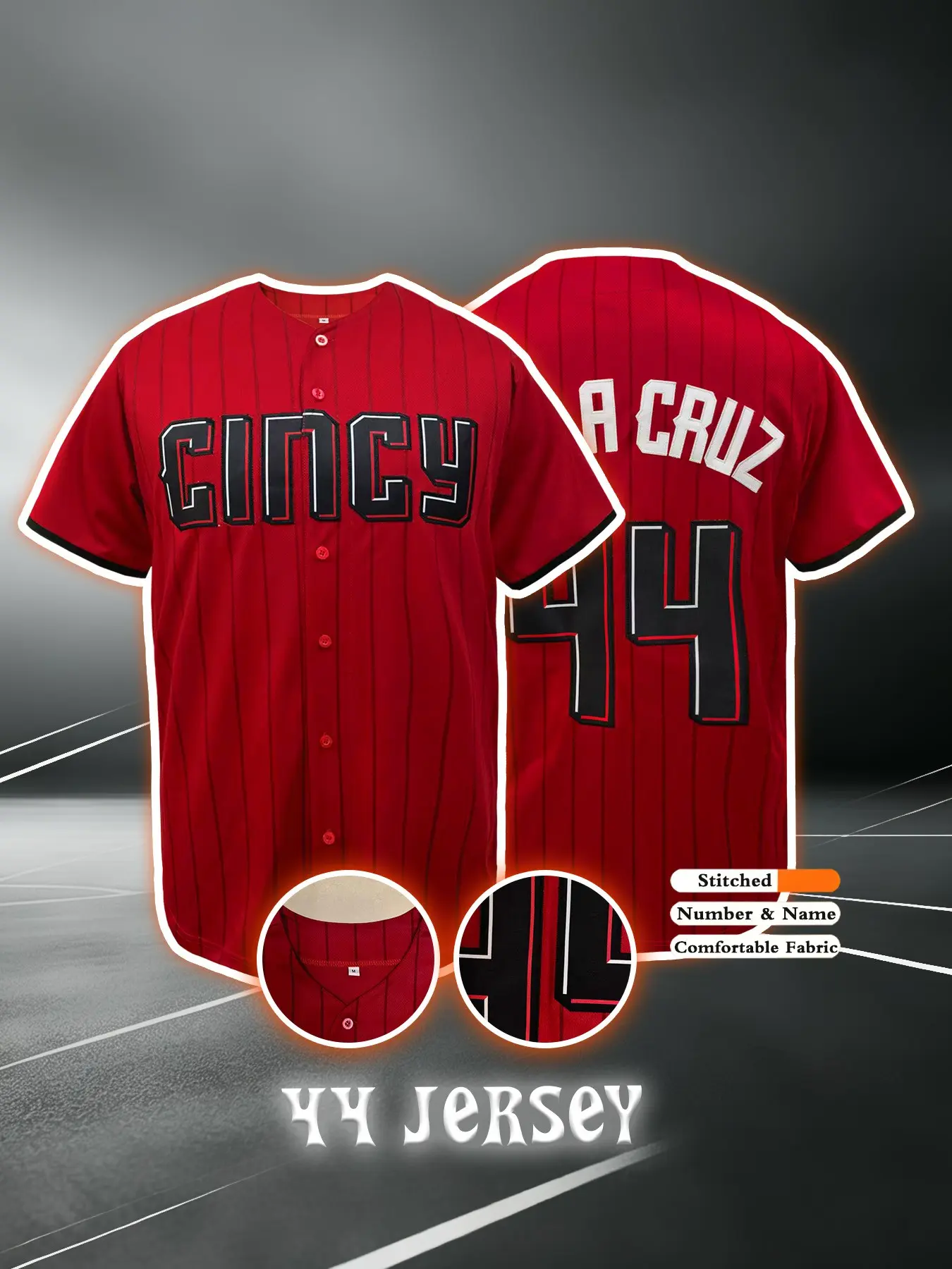 Men's Baseball Jersey, Cincinnati Embroidery Design, Casual Short Sleeve V-Neck, Breathable Button-Up, Sporty Sports Top, Outdoor Sports & Streetwear