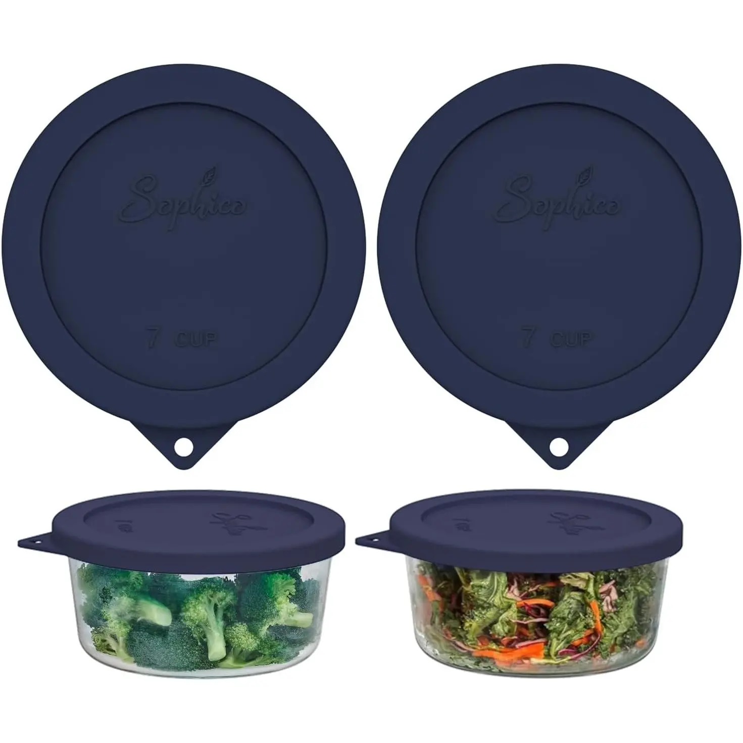 Round Silicone Airtight Kitchen Storage Cover Lids, Replacement for Anchor Hocking & Pyrex 7402-PC 6/7 Cup Glass Dish Utensils (Container Not Included, Blue-2Pack)