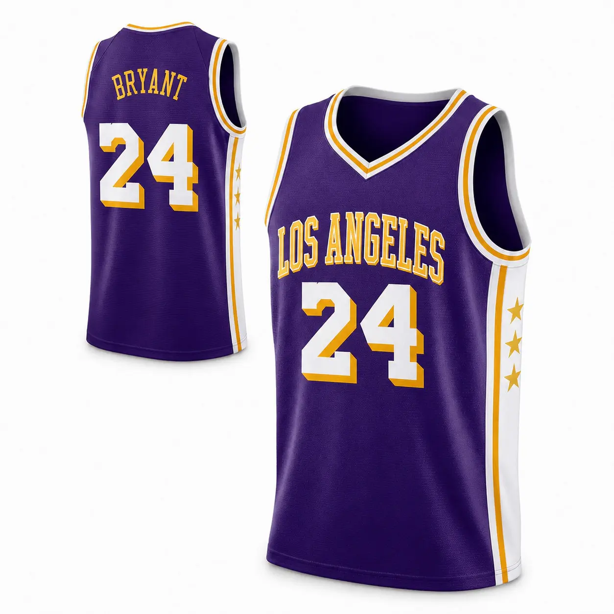 Male Breathable Mesh Los Angeles-Style 24 Purple Gold Basketball Jersey, Retro Sleeveless Lightweight Fit Game Day Wear, Cold Wash Safe Athletic Fan Shirt for Streetwear, Gym, Summer Casual Outfits, Number Display