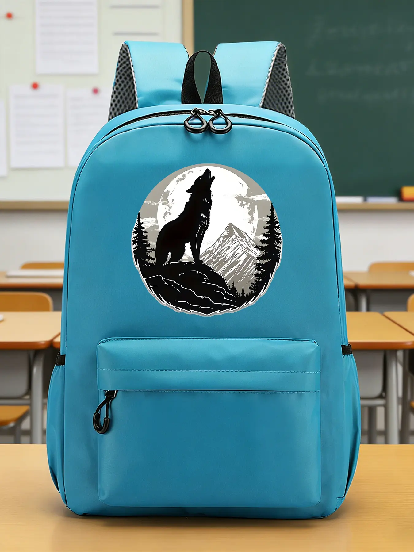 Howling Wolf Pattern Fashion Backpacks, Casual Backpacks, Travel Backpacks, Adjustable Shoulder Straps, Zipper Closure, Separate Small Compartments, Side Pockets, Suitable for Study or Daily Commuting, An Ideal Gift.