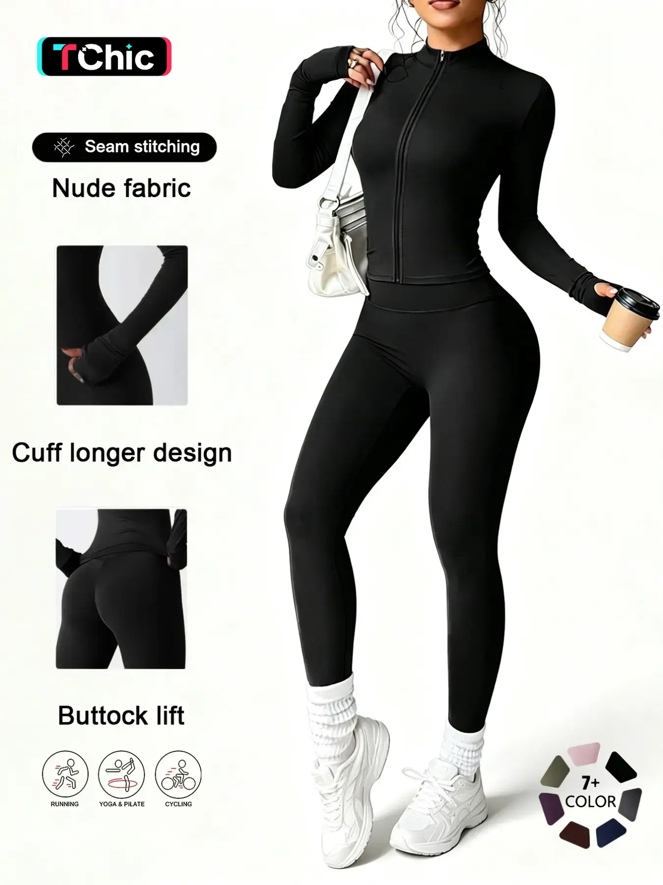 Women's High-Waist Zipper Long Sleeve Yoga Set, Yoga Clothes Set, Elastic and Comfortable, Casual Wear for Daily Use, Fitness Running and Cycling Sportswear, Gym Outfit, Spring Sportswear