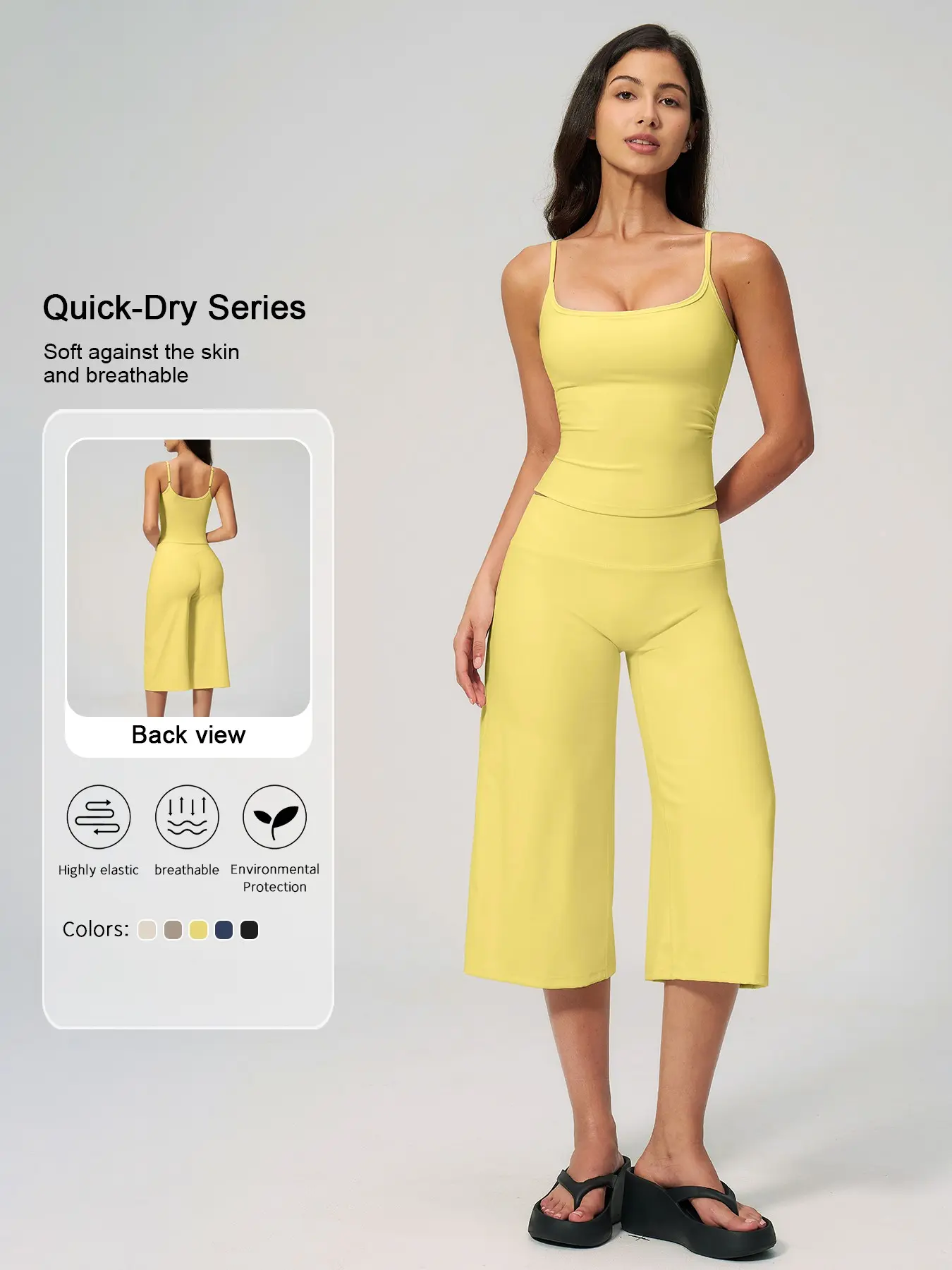 Women's Two-Piece Sportswear Set, Soft High-Elastic Fabric, Adjustable Straps, High-Waisted Wide-Leg Pants, Comfortable and Breathable