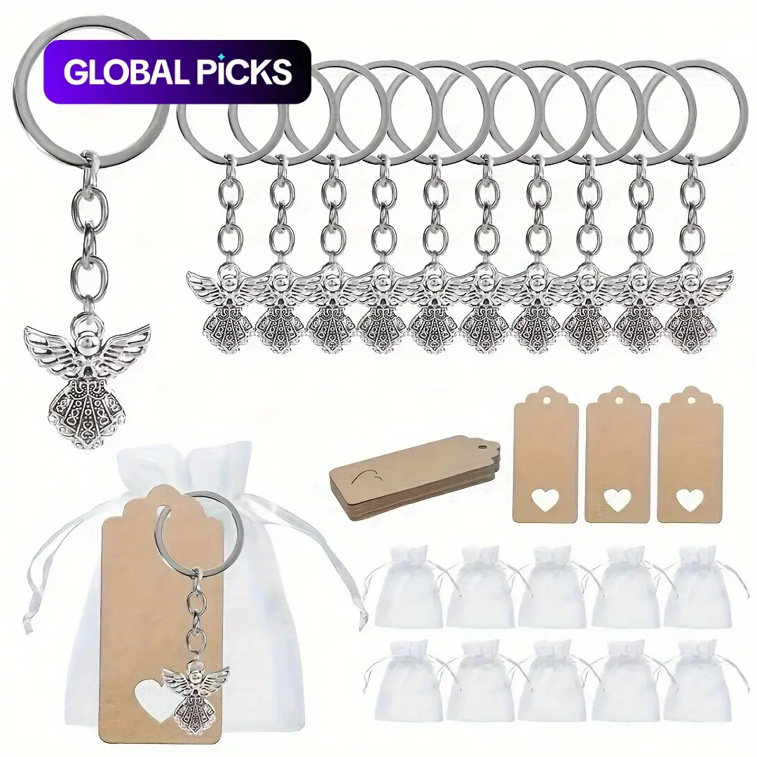 Angel Keychain Gift Set, Zinc Alloy Keychain, 90pcs/30sets, Includes 30 Angels, 30 Bags, 30 Tags, Ideal for DIY Keychains, Trendy Cute Keychain, Comes in Cloth Bag, Keychain Jewelry #GLOBAL PICKS