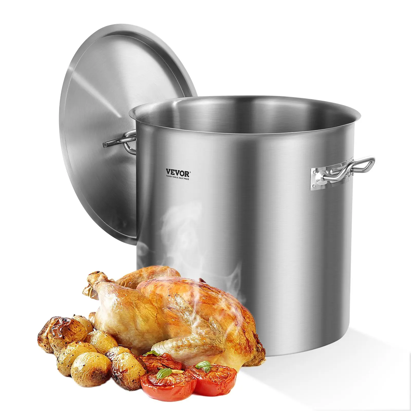 Stainless Steel Stockpot, 53 Quart Large Cooking Pots, Cookware Sauce Pot with Lid, and Handle, Heavy Duty Commercial Grade Stock Pot, Sanding Treatment, for Large Groups Events Silver