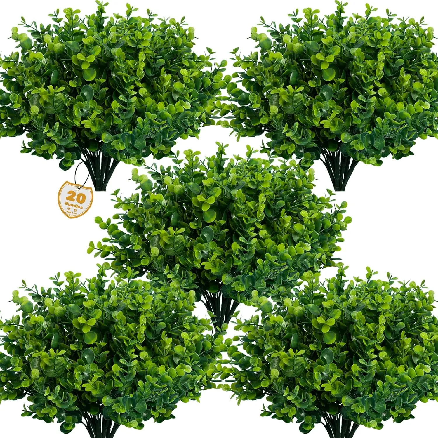 Pet-Friendly 20-Bundles UV-Resistant Outdoor Plastic Artificial Greenery - Adjustable, Natural-Look, Long-Lasting Boxwood Shrubs & Grass Ornaments for Farmhouse Balcony, Wedding, Office Decor (Water Clean Feature)