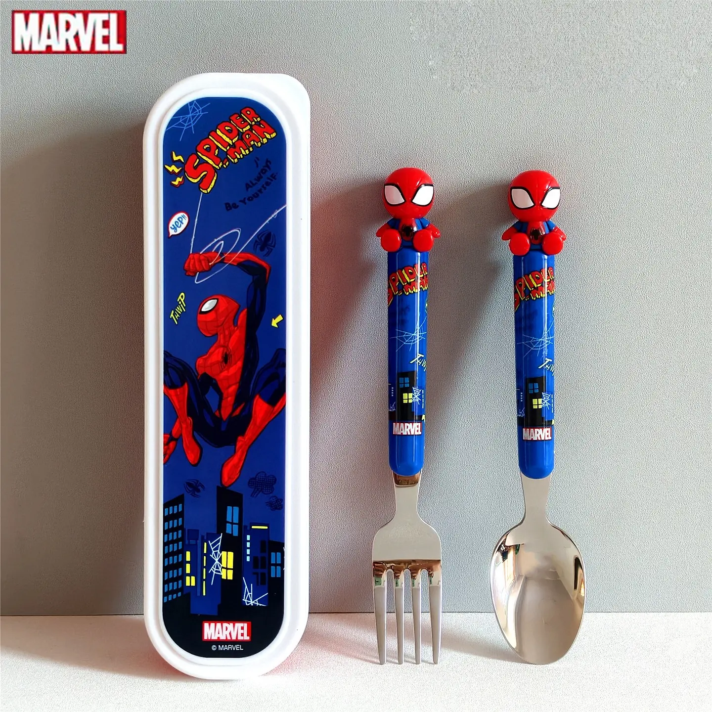 Spiderman Portable Flatware Set, 3D Figural Spoon Fork, Stainless Steel Cutlery, Travel Case, Lunchbox Utensils, Teen Gamer Gift, Portable Tableware Set