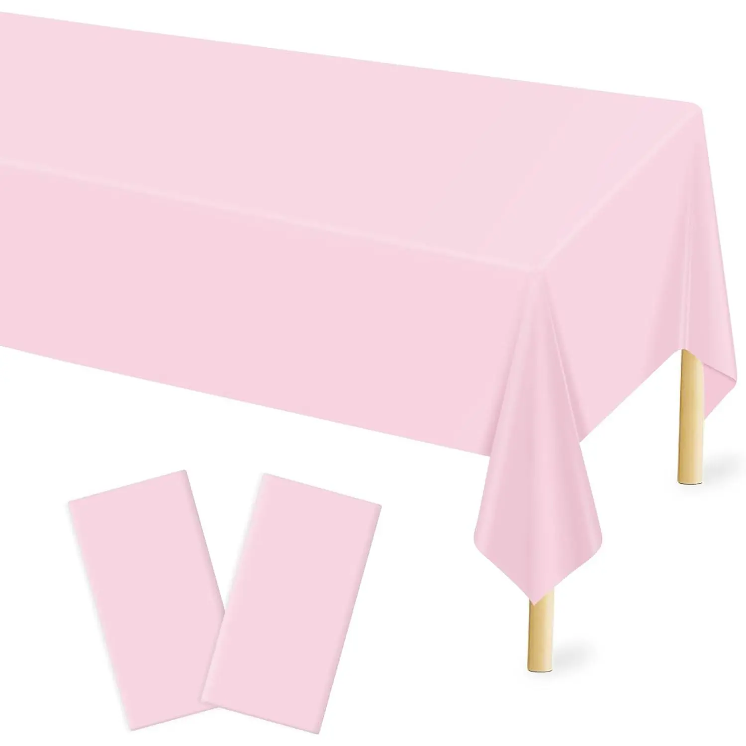 Disposable Plastic Rectangle Tablecloths (2 Pcs, 54×108 in) - Waterproof Blush Pink Covers for Girl Birthday, Pet Supplies Decoration, Painting, Mermaid, Christmas, Wedding Parties