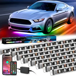 Nilight 8Pcs Aluminum Underglow Neon Accent Strip Lights - 396 LEDs Dream Color, Door Assist, Multi Modes, Sound Active, APP & Remote Control - Flexible, Sound Activated Underglow Strip Underbody Light Stripes & Kits for Car Truck RV, Flexible Led Underbo