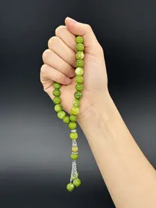 Big 25mm Natural Stone Prayer Beads Mala, Handmade Meditation Spiritual Necklace, Solid Pattern, Metal Chain Material