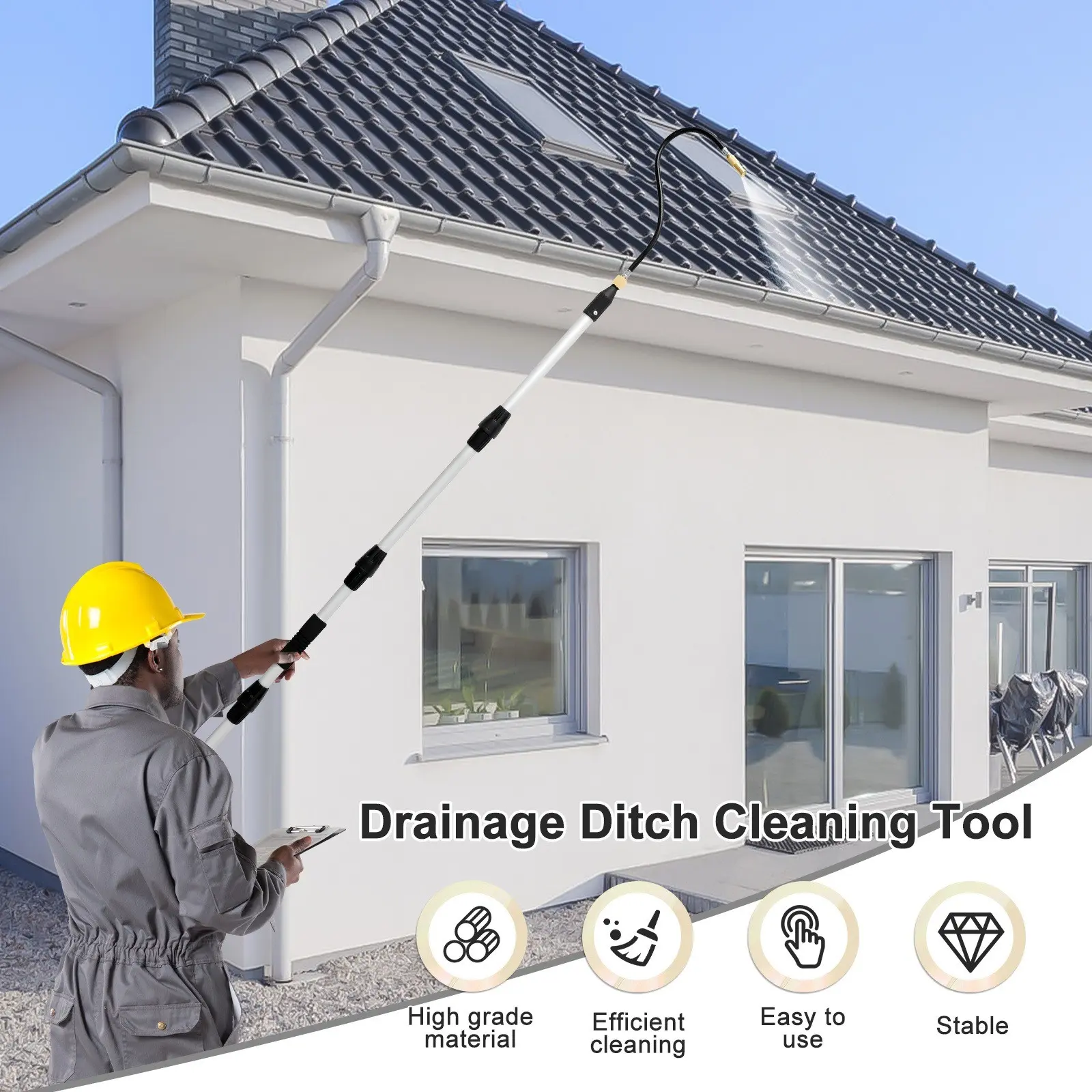 Flexible Roof Gutter Cleaning Tool, Easy Installation and Removal, Safe and Efficient, Versatile Gutter Cleaner, Ideal for Eaves Gutters, Debris Removal