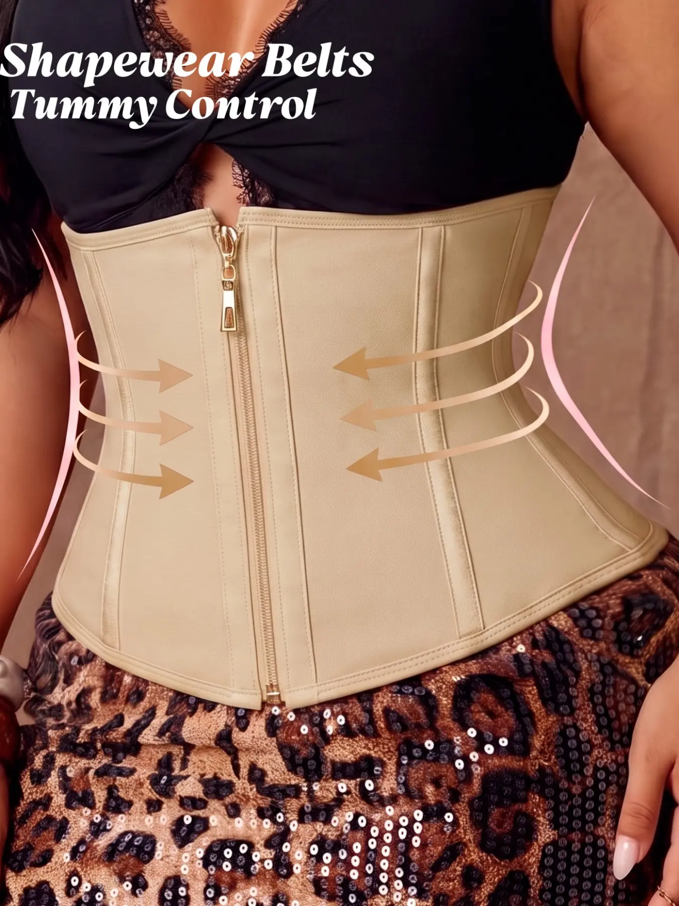 1 Count Women's Double Closure Gold Zipper & Hook Shapewear Belts, Fajas, Smooth Tummy Control Support Girdle, Contouring Boned Waist Cincher, High Compression Sturdy Steel Bone Waist Trainer, Perfect For Morning Routines, Work Days & Evening Plans