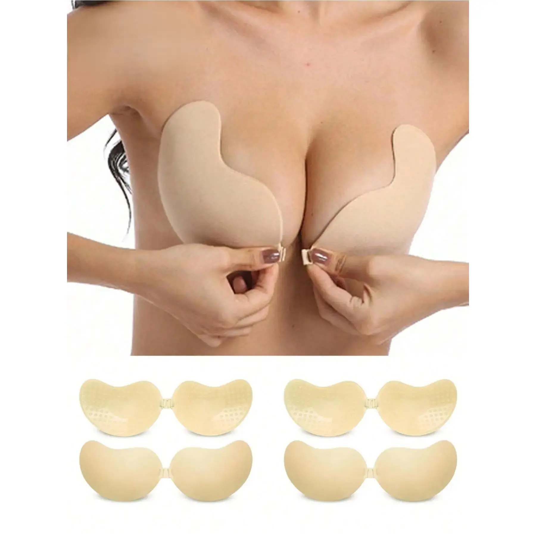 2 Pairs Invisible Sticky Bra for Women Silicone Backless Push Up Breast Lift Nipple Covers Self Adhesive Strapless Mango Shape Reusable Bra Cups for Dresses and Tops