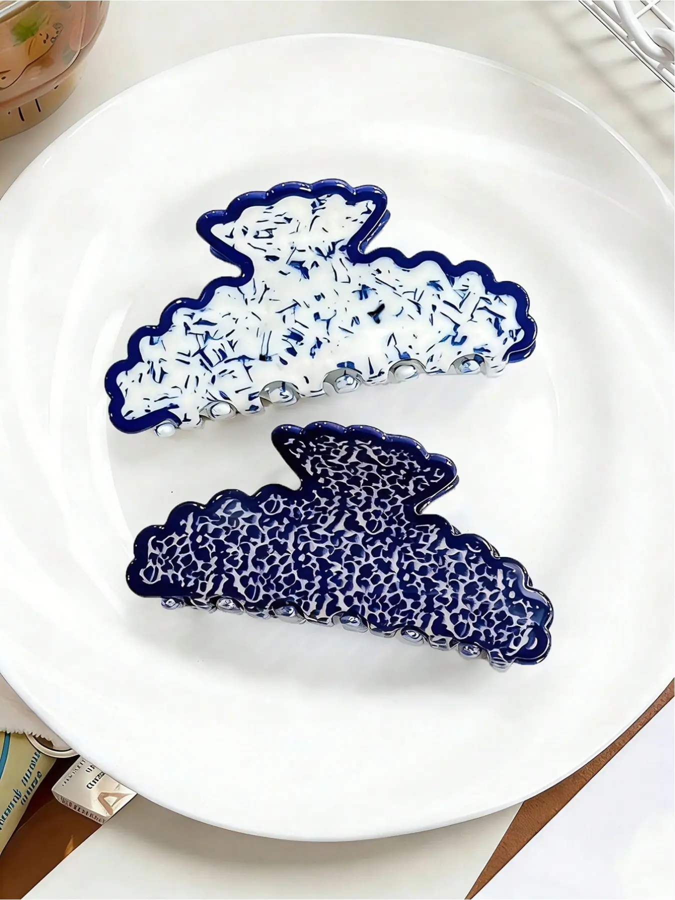 2pcs Retro Elegant Acetate Wave Lace Hair Clips Dyed Spot Texture Pattern Hair Clips Back of the Head Shark Clips Hair Clips Hair Accessories Wavy Claw