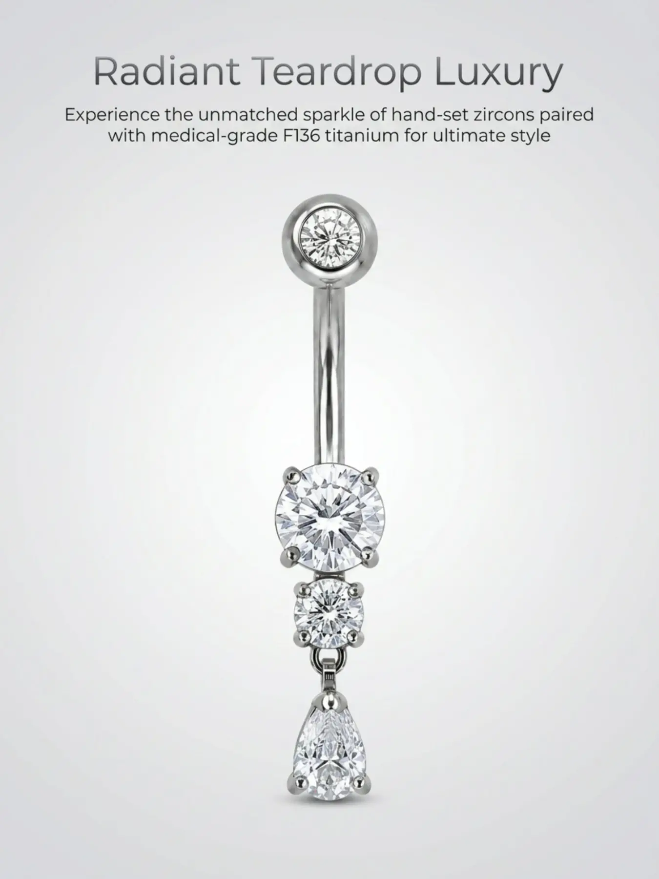 F136 Implant Grade Titanium Belly Button Ring, Micro Pave Teardrop Zircon Dangle Navel Stud, Hypoallergenic Belly Piercing Jewelry for Women, Fashion Body Jewelry, Body Jewelry Accessory, Lightweight Belly Ring Gift