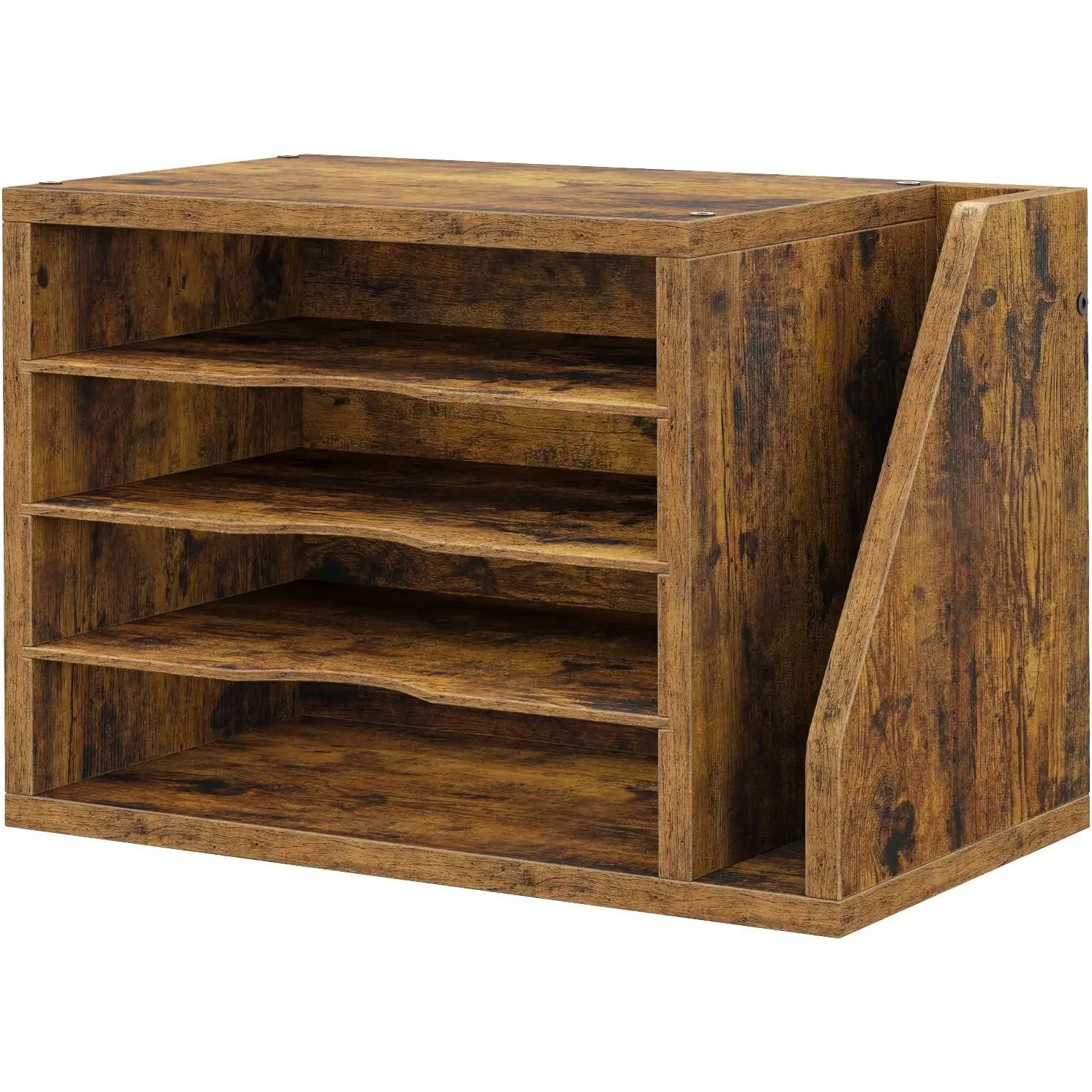 Mail Sorter, File Organizer Desktop, Wood Desk Organizer with 3 Adjustable Shelves, Mail Holder for Office, Home, Letter Sorter File Holders for Envelopes, Supplies Magazines, Rustic BrownGift