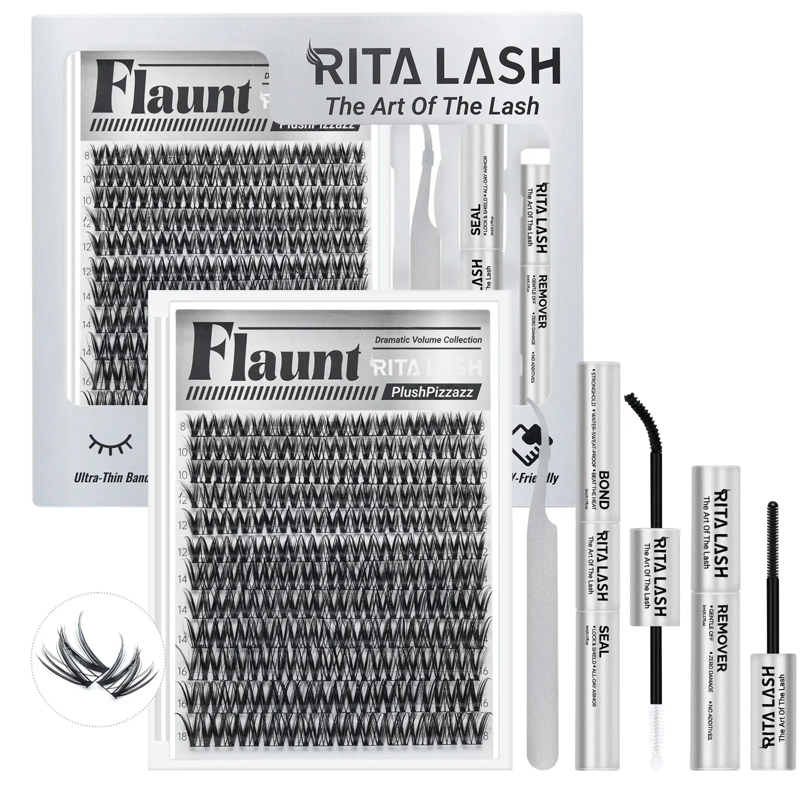 Flaunt | RITALASH 144pcs Clusters Kit with Ultra-Dense, Long-Lasting Lashes Cosmetic | Flora | Natural Daily, Volume Style, Manga Style | Beginner-Friendly DIY Lashes | Must-Have Clusters Kit with Bond and Seal Remover tweezers