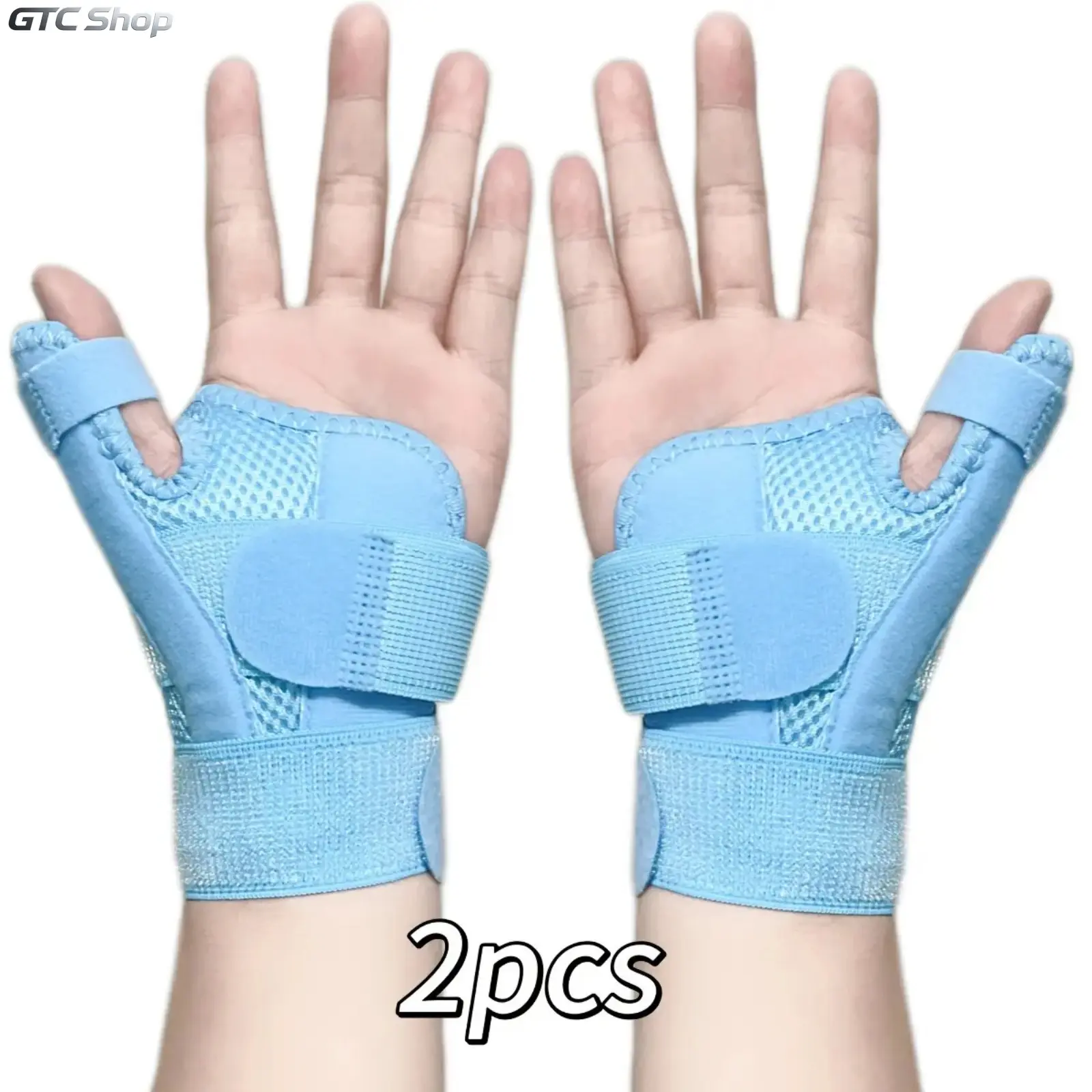 2-Pack Adjustable Thumb & Wrist Brace, Breathable Resin Compression Support Wrap for Left or Right Hand