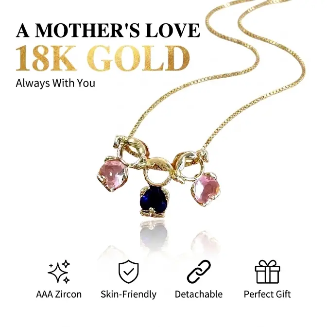 18K Mom & Kids Birthstone Detachable Necklace,A Mother’s Love, Always With You,Gift for Women