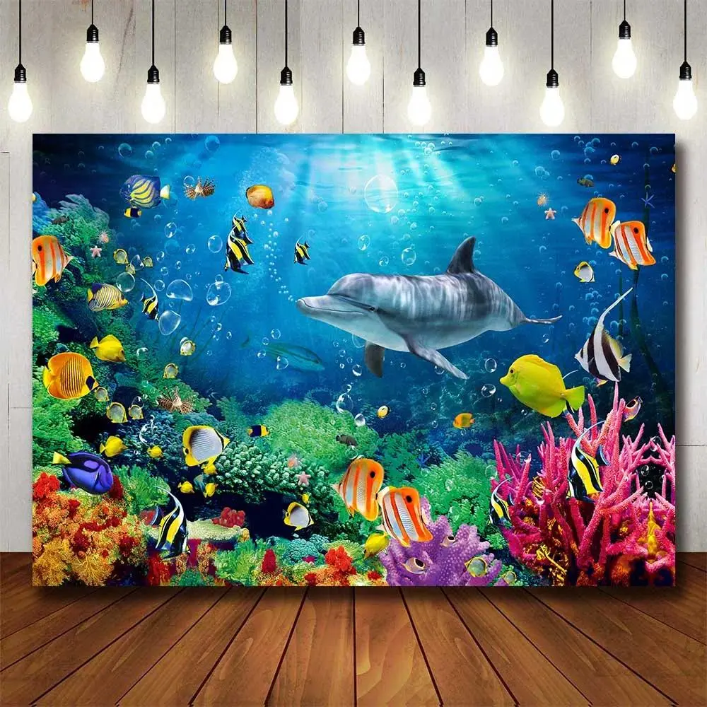Premium Polyester Underwater Ocean Dolphin Coral Tapestry - Animals Themed Home Wall Decoration, Room Banner, Photo Backdrop Gift for Family Casual Use