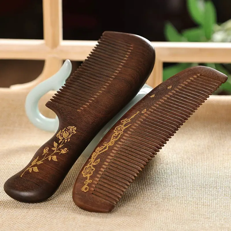 Sandalwood Cushion Comb, Portable Head Massage Brush, Acupressure Airbag Comb, Anti-Static Wooden Comb, Compact Design