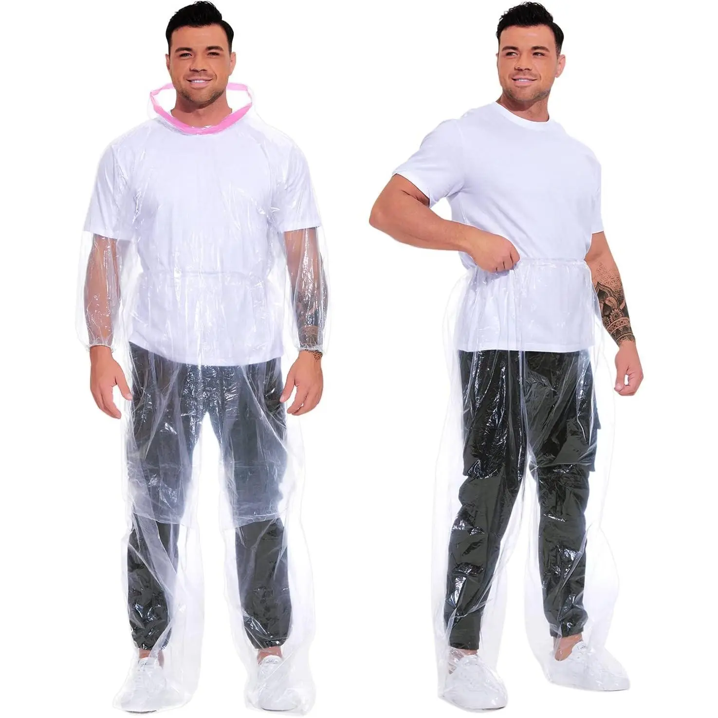 Men's 2-Pack Plus-Size Eco-Friendly Disposable Rain Suit Set, Extra-Thick Waterproof Hooded Poncho with Pants for Travel, Hiking