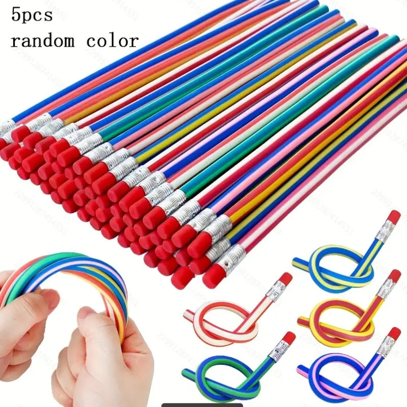 Flexible Bendable Pencil with Eraser, Soft Rubber Magic Bending Pencil, Stationery Writing Tools, Novelty Party Gift, Stationery Supplies, Random Colors, 5/15/20pcs