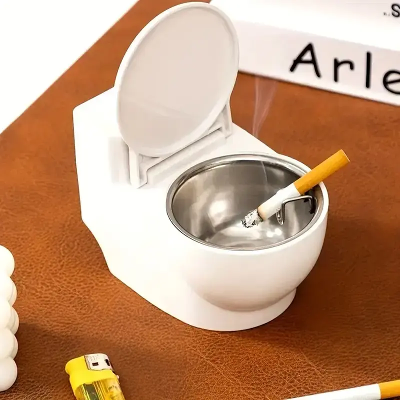 1pc Premium Thickened Creative Toilet-Shaped Ashtray with Lid, Anti-Flying Ash & Removable Inner Liner, Luxury Stylish Ashtray for Home, Bathroom, Living Room & Bedroom, Punch-Free Wall-Mounted Dustproof High-End Light Luxury Ashtray