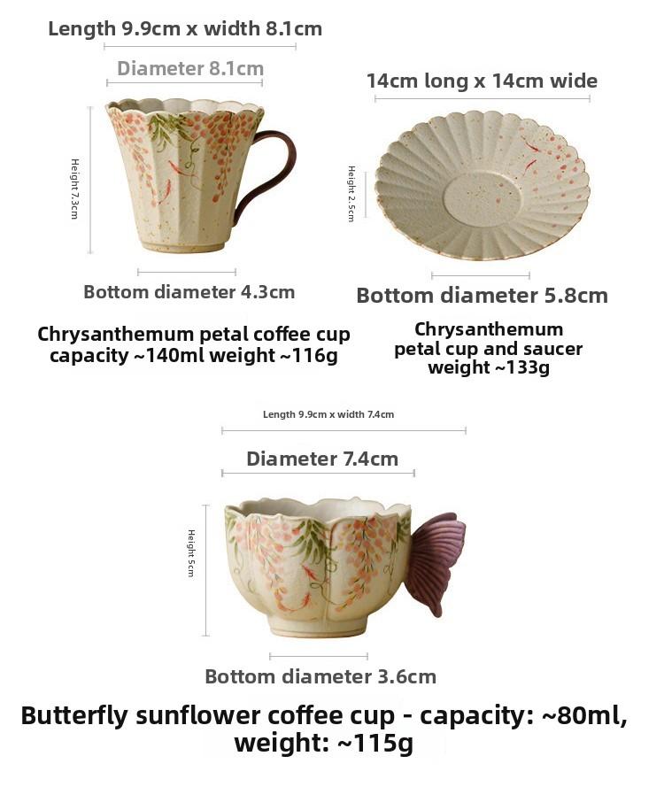 The hand-painted wisteria and carp pattern coffee cup, crafted by artisans, is an attractive and practical ceramic tea cup with a vintage style and vibrant colors