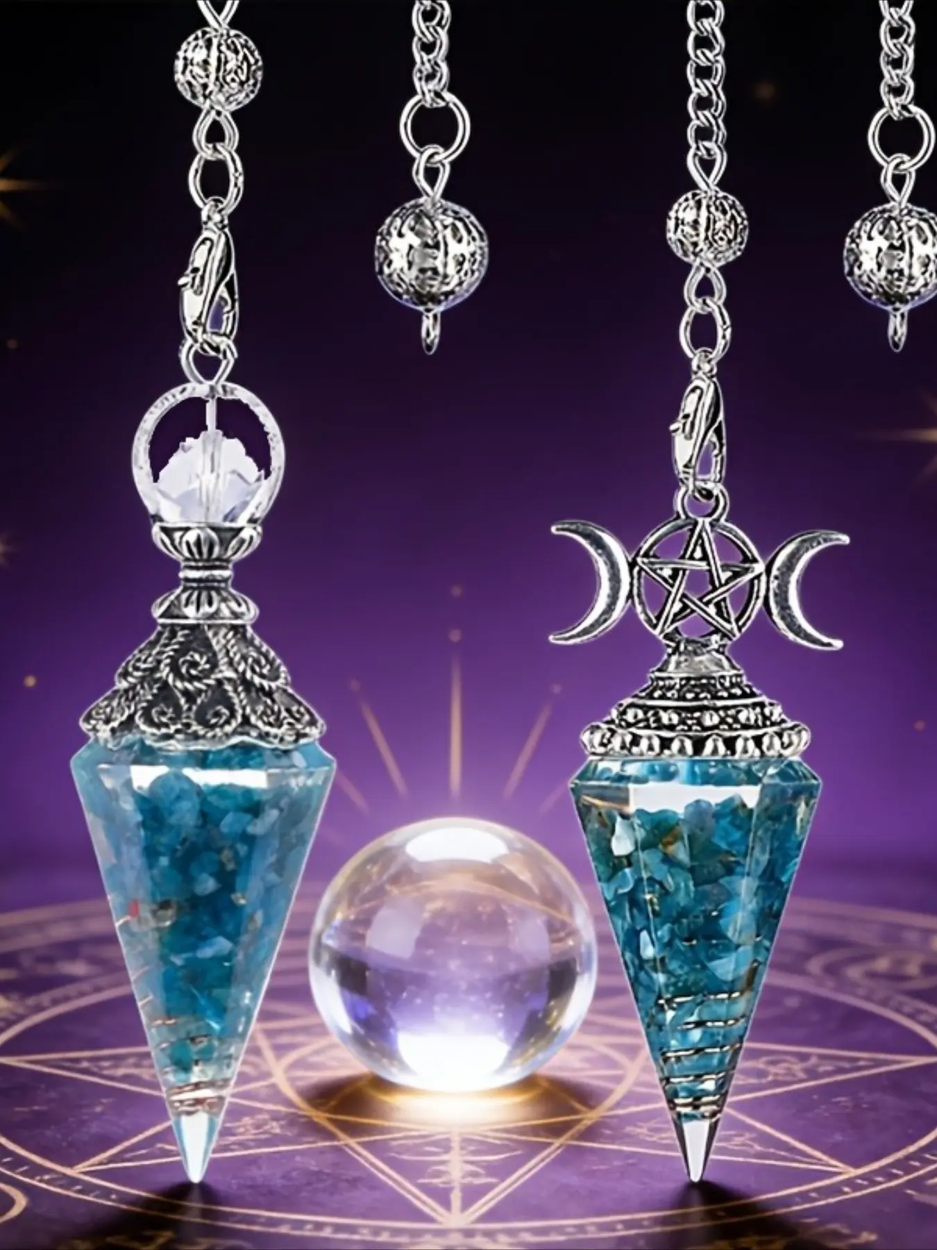 2pcs/Set Blue Apatite Natural Crystal Pendulum Pendant Necklace Tool, Blue Apatite Is a Rare And Has Multiple Symbolic Meanings, Emotional Balance, Promotes Peace And Harmony, Gift