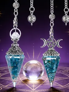 2pcs/Set Blue Apatite Natural Crystal Pendulum Pendant Tool, Blue Apatite Is a Rare And Has Multiple Symbolic Meanings, Emotional Balance, Promotes Peace And Harmony, Gift