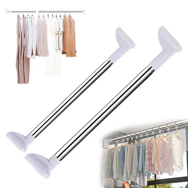 Stainless Adjustable Nonslip Clothing Drying Rod - Strong Bearing Capacity, Curtain & Window Compatible Clothes Hanger Rod for Bathroom