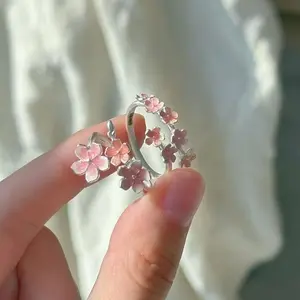 Floral Ring for Women, Unique Design, Pink Peach Blossom Index Finger Ring, Fresh and Sweet Gradient Flower Open Ring C30198-JZ