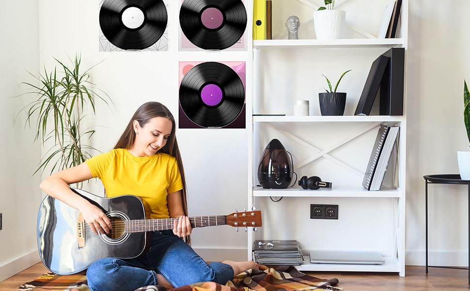 12 Pack Clear Vinyl Record Holder Wall Mount, Invisible Floating Acrylic Album Record Holder for Displaying Daily LP, CD Listening