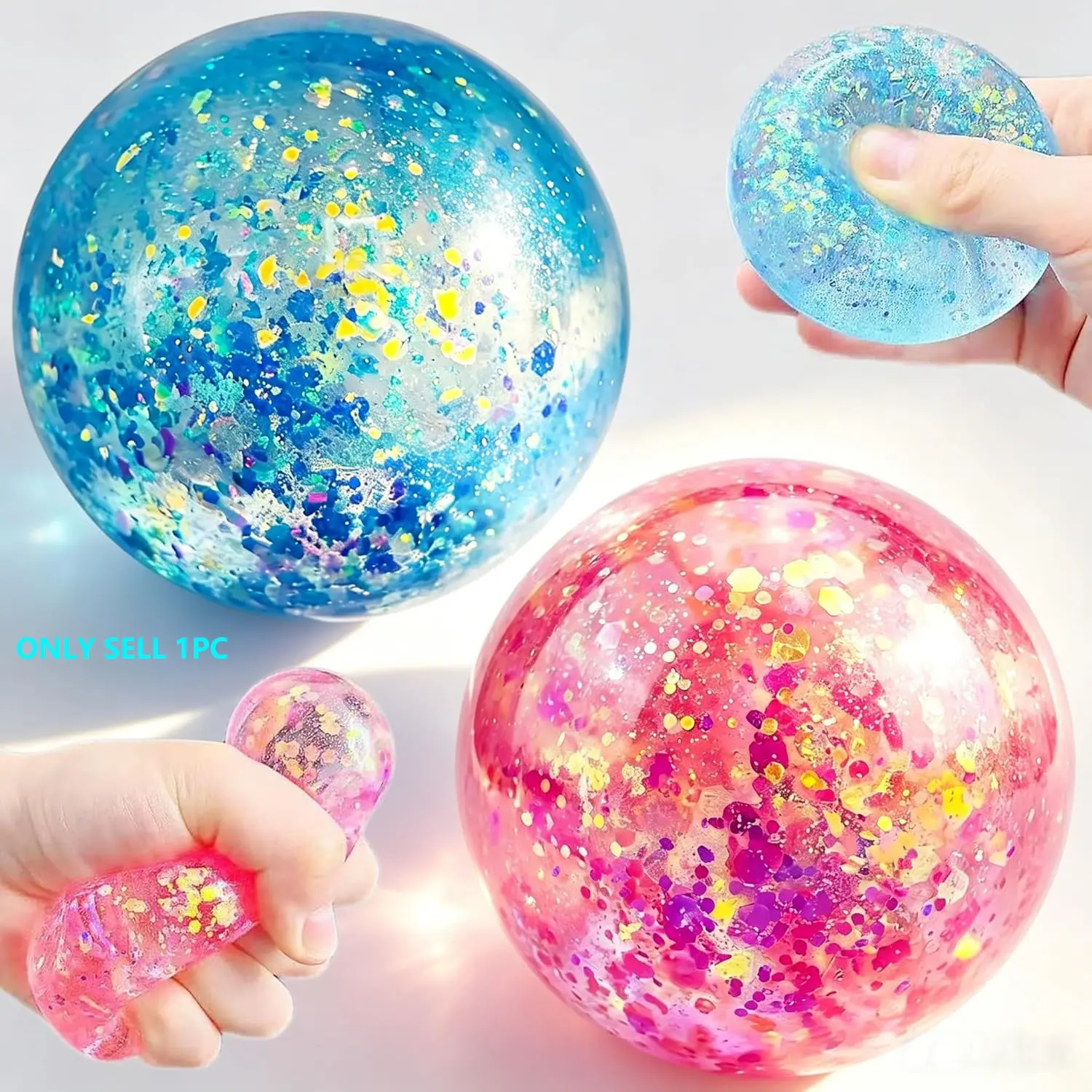 Pink Sugar Stress Ball Squishy Fidget Toy for Kids, Glitter Sugar Squishy Squeeze Fidget Toy for Calming Focus, Stress Ball for Anxiety Relief for Teens, Cute Party Favors & Birthday Gifts  Coconut Oil Squishy Squish Balls