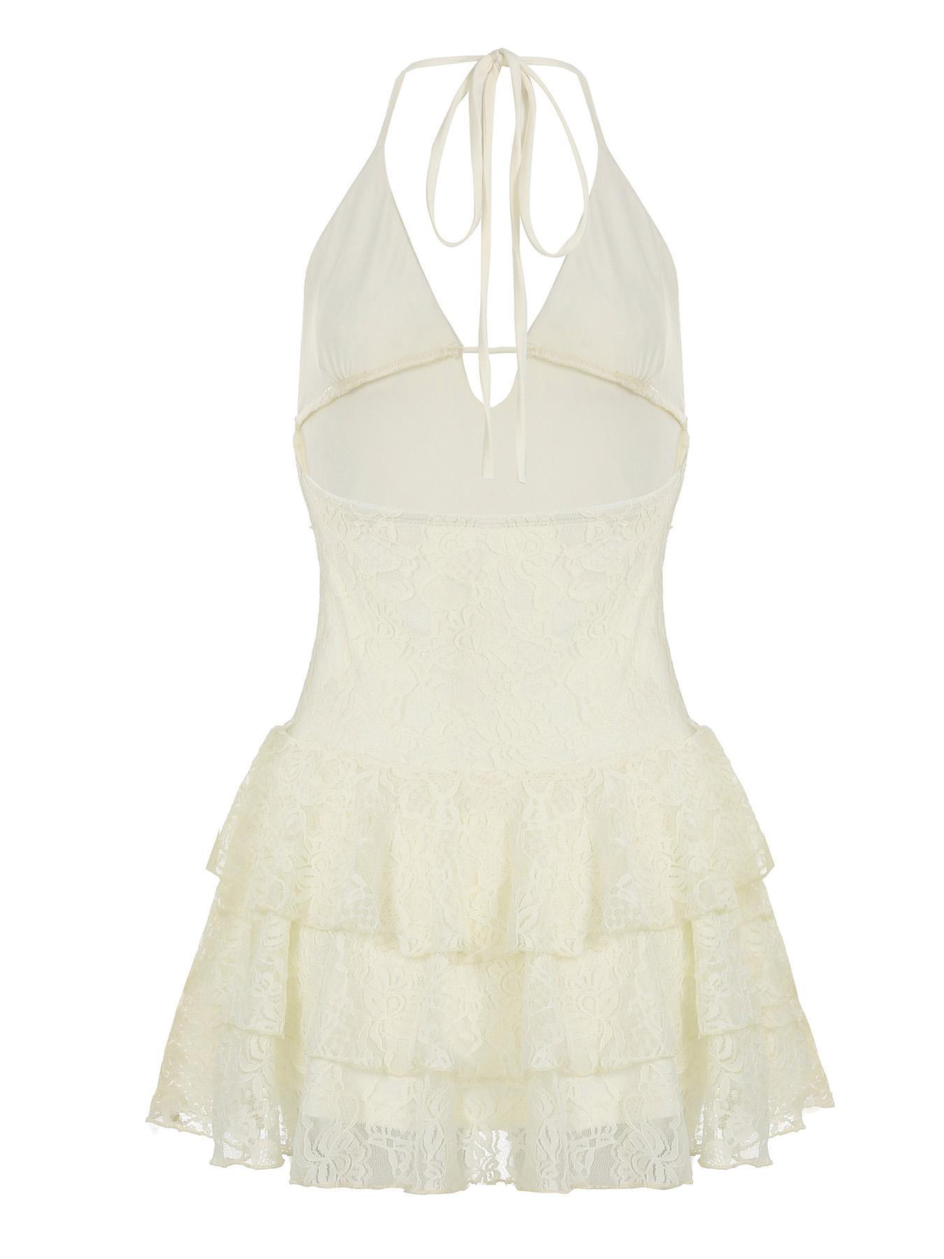 Women's Solid Color Halter Neck Lace Bodycon Cocktail Dress, Fashion Casual Sexy Sleeveless Dress for Daily Outdoor Wear, Women Dress for Summer, Womenswear