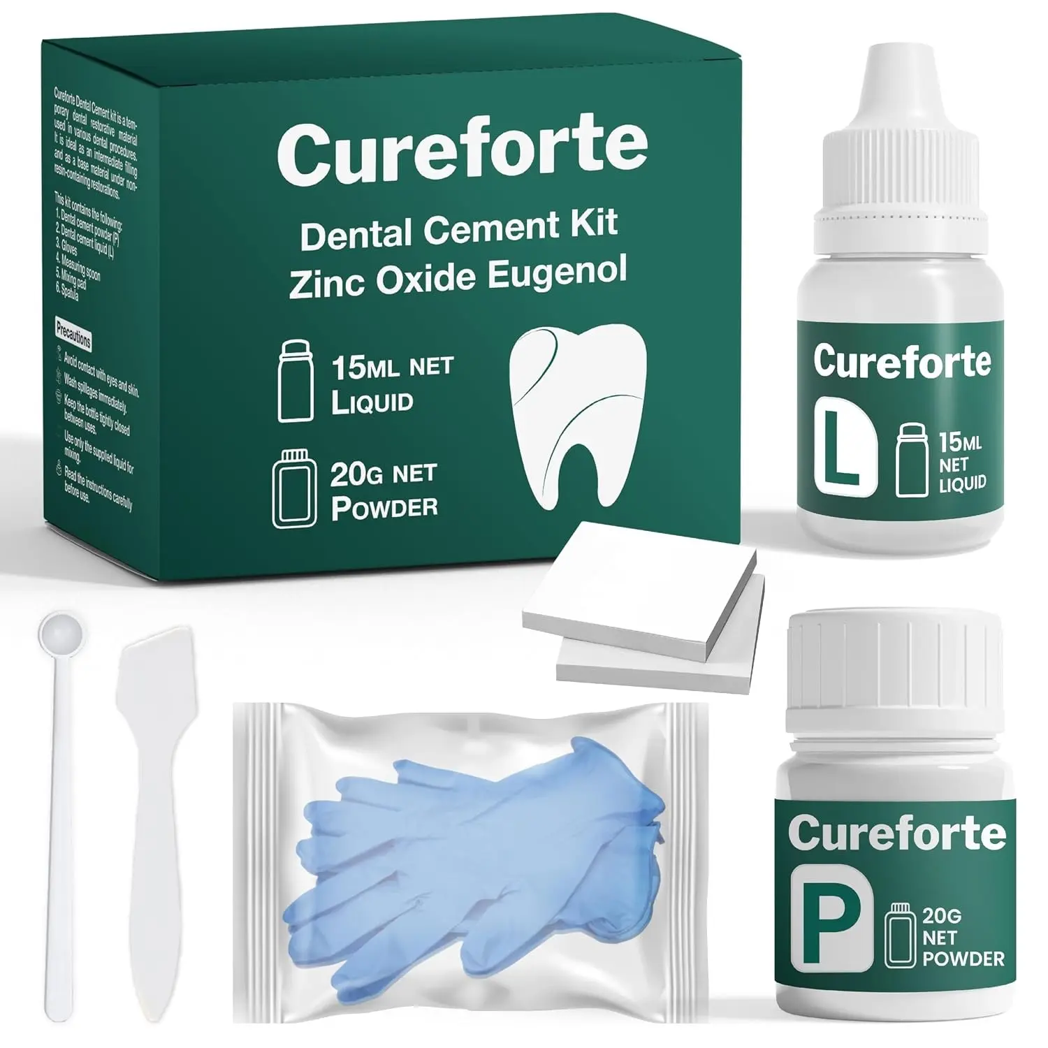 Zinc Oxide Eugenol Oral Dental Cement Kit - Professional Gentle Sensitive Temporary Crown & Bridge Glue for Tooth Fillings, Self-Curing, Strong Bond, Pulp-Soothing Formula, Easy-to-Use Repair Kit