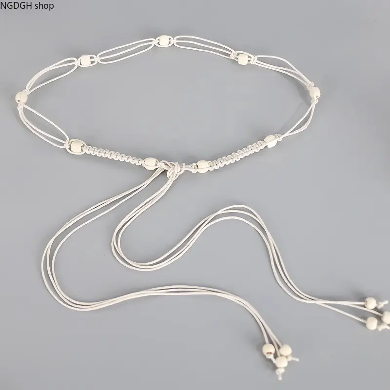 Women's Beaded Waist Chain - Macrame Adjustable Boho Belt, Elastic Tie Closure Body Chain, Trendy Summer Festival Sports & Outdoor Accessory, Macrame Cord, Beads, Female, Adults, Women's Clothes, Accessories For Women, Belts