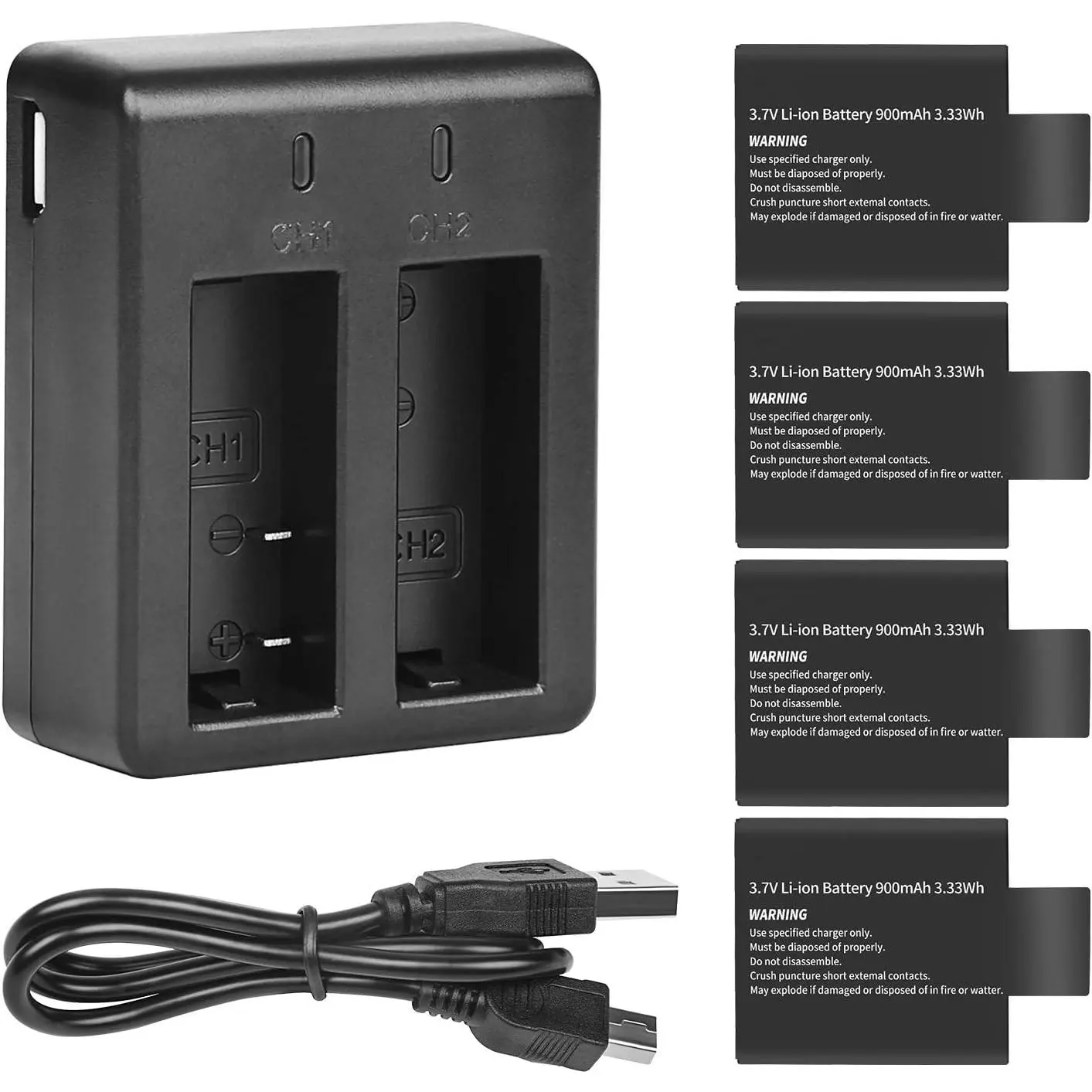 Charger with 4 Pack   with SJ4000 | 3.7V 900mAh Li- Compatible with SJCAM SJ4000 SJ5000 SJ6000 M10 Action Camera