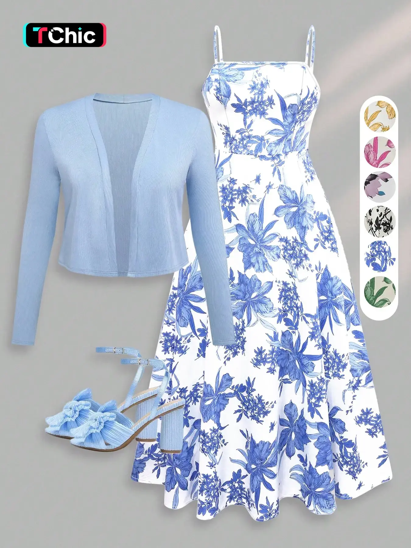 Women's French Style Printed Long Dress Set, Romantic Summer Dress for Dates, Vacation and Beach Photoshoot