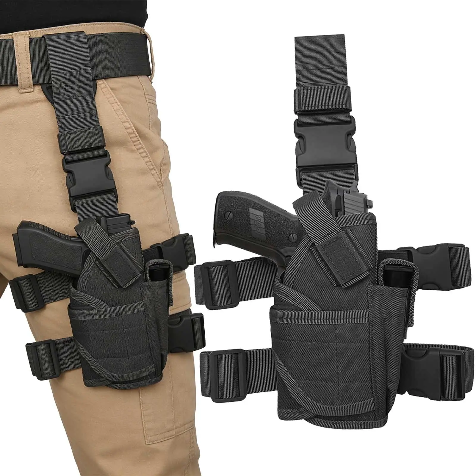 Drop Leg Holster Tactical Thigh Gun Holster Right Hand Adjustable | Tactical Universal Pistol Holster Fits Beretta F92 Colt M2000 P229 HKP7 Ruger P85 P89 M1911A1 Glock 17 19 21 22 23 43 Etc Gun Accessory