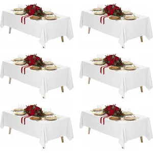 6 Pack White Table Cloth for Rectangle Table, 70 x 120 Inch Polyester Fabric Tablecloths Rectangular, Table Covers 6-8ft for Party, Banquet, Dining, Wedding, Graduation