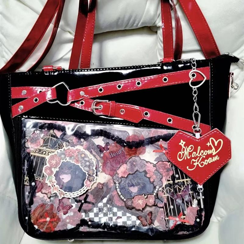 Fashion Y2k Hot Girl Transparent Ita Bag, Diy Display Bag Heart Chain Decor Handbag, Streetwear Large Capacity Crossbody Bag