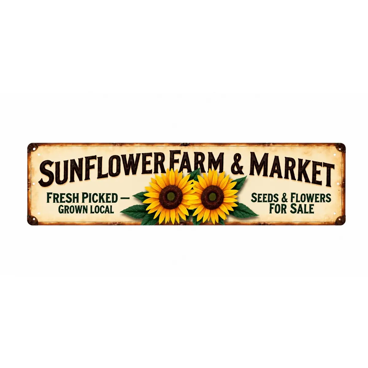 16x4 in Rustic Farmhouse Sunflower Motif Metal Wall Plaque, Decoration for Country Lovers Gift, Room Decorations for Kitchen, Porch, Hanging Home Decor Sign, Metal Sign
