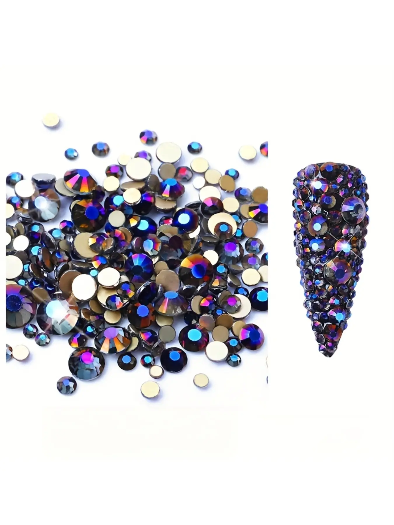 Non-Hotfix Glass Flatback Rhinestones in Sizes SS3 to SS30, Featuring Blue Night AB Glitter for Crafts And Clothing