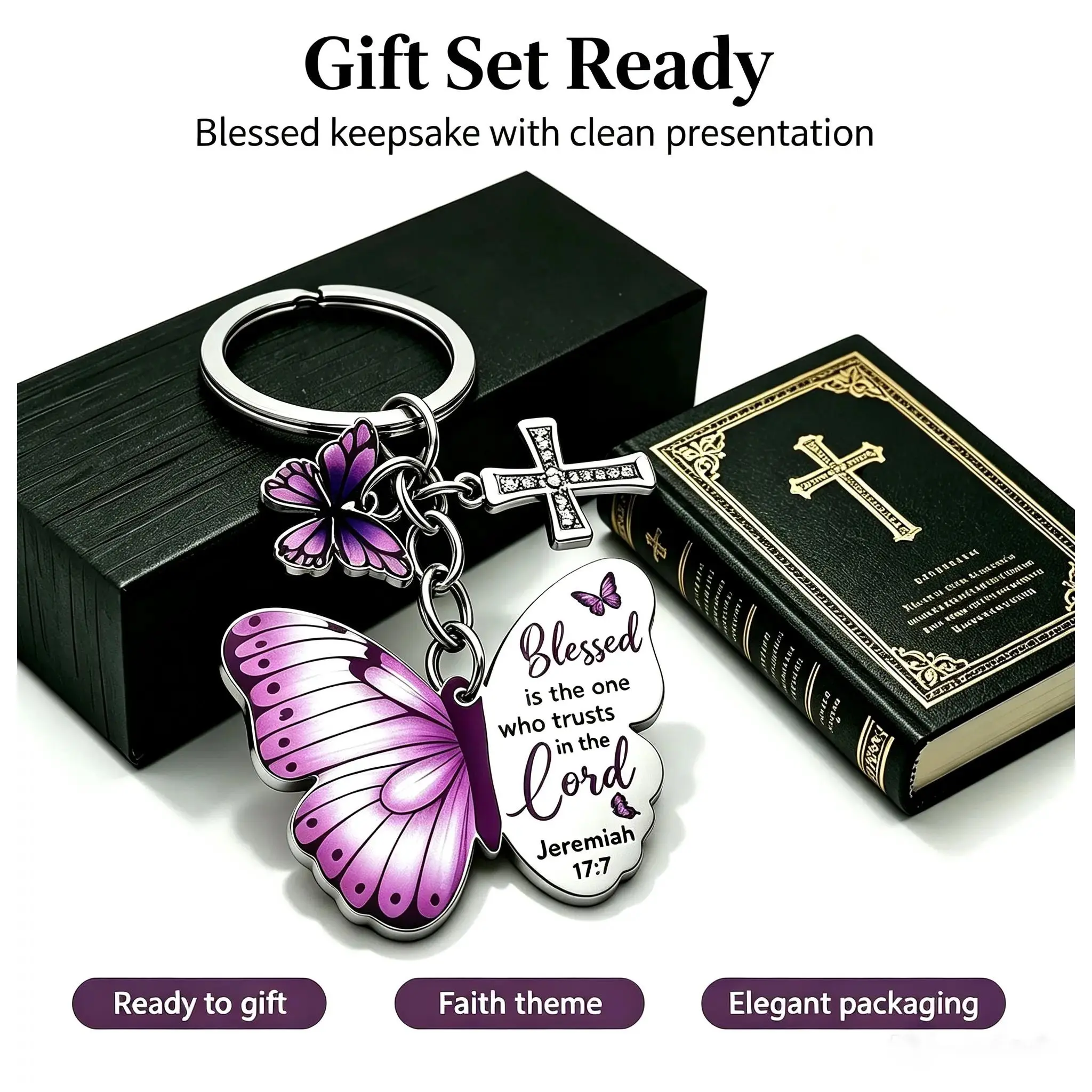 Purple Butterfly Christian Keychain - Bible Verse Cross Embellished Charm, Religious Inspirational Gift for Women, Animal-Inspired Butterfly Princess Fashion Keychain Accessories, Butterfly Princess Keychains