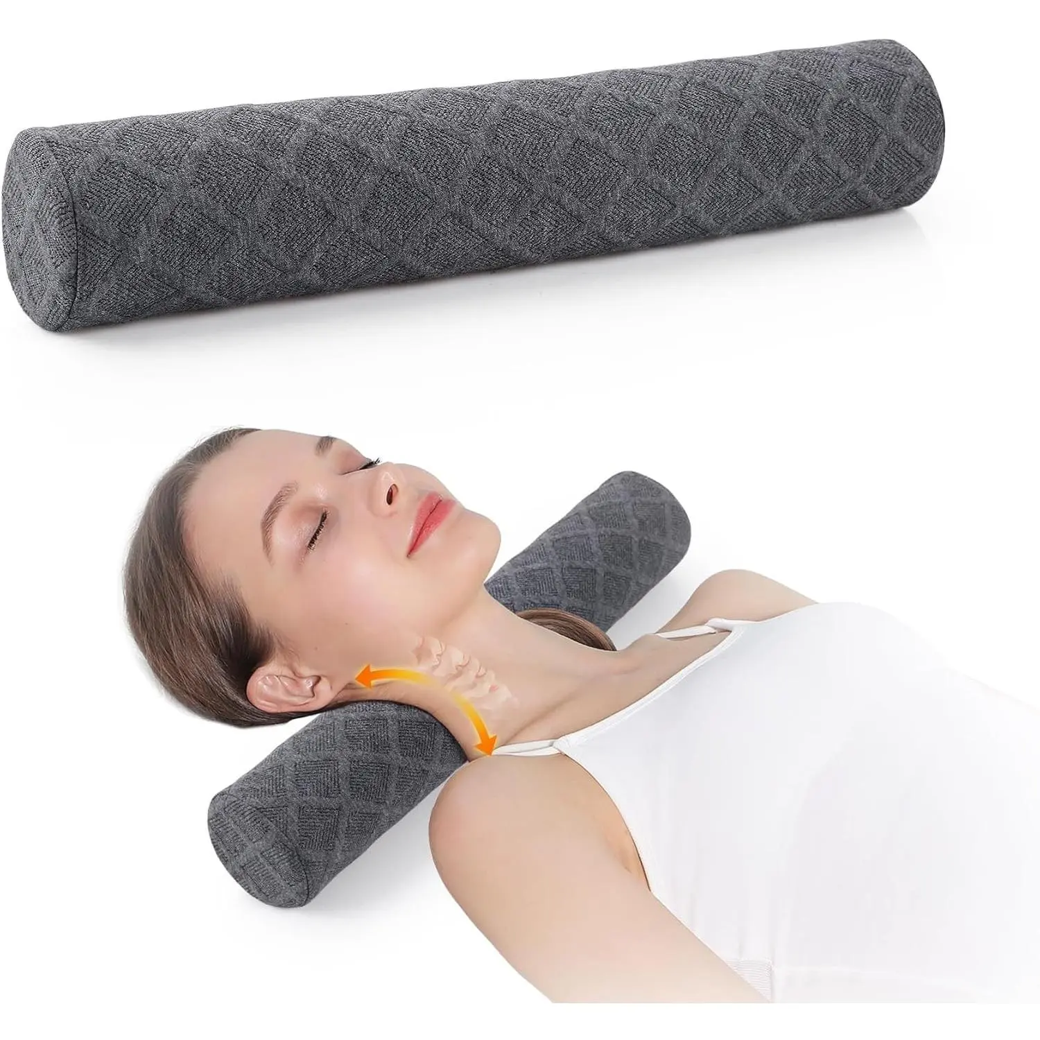 Women's Cylinder Shape Pillow Bolster - 3.1" H Small Cervical Roll, Medium Soft Memory Foam, Soft Support for Sleeping Neck, Bed Use (Grey)