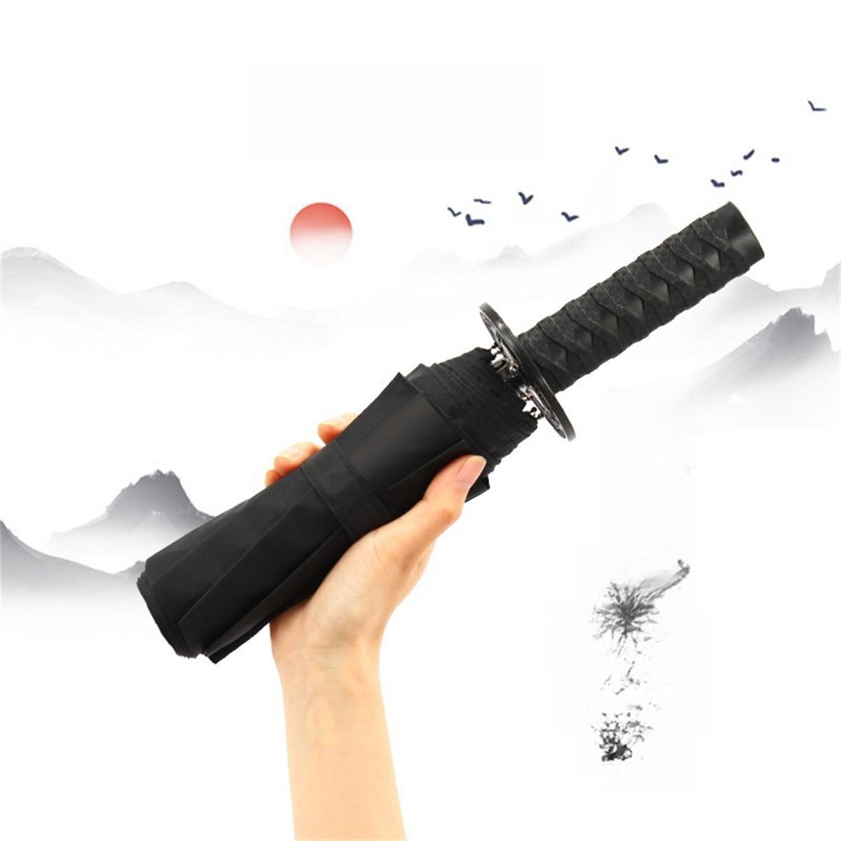 Samurai Sword Design Foldable Umbrella, 1 Count Portable Windproof Umbrella, Durable Foldable Umbrella for Outdoor Travel, Wind Resistant Umbrella, Folding Umbrella